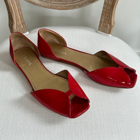 Prada Red Patent Flats 10/10.5 - Picture 1 of 11